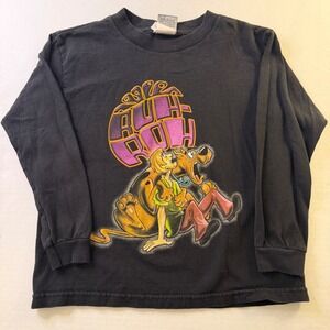 VTG 2002 Scooby-Doo Ruh-Roh Long Sleeve Shirt Cartoon Network Wear Black Youth L